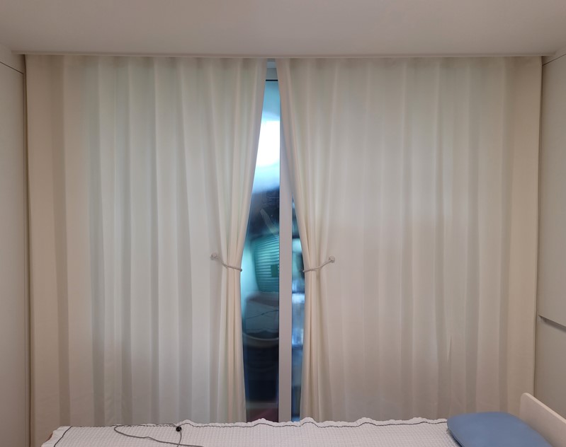 진접 신안인스빌 침실 화이트 밀크 쉬폰 싱글 커튼 맞춤 시공